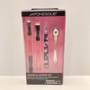 Japonesque Groom & Soothe Kit 2 Eye Brushes, Tweezers & Soothing Eye Roller